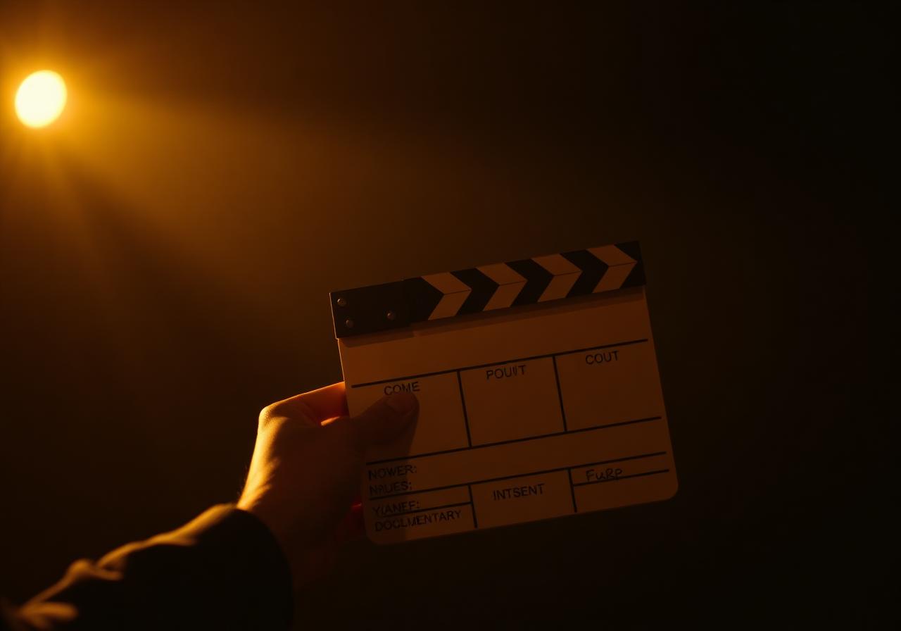 Cinematic clapperboard with warm light